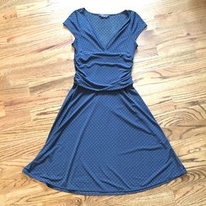 BCBG Maxazria Dress Navy Blue Tan Polka Dots